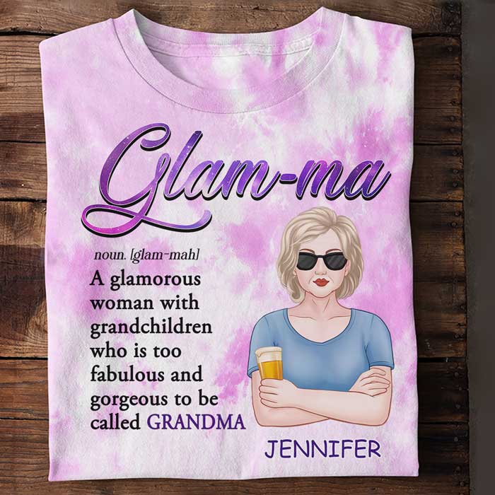 Glam-ma, une femme glamour avec des petits-enfants - Cadeau pour maman, grand-mère - T-shirt unisexe personnalisé imprimé sur toute la surface