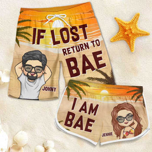 Short de plage hawaïen tropical personnalisé Aloha pour couple - Cadeaux de vacances et de voyage d'été personnalisés pour mari et femme, lui et elle - En cas de perte, retournez voir votre chéri