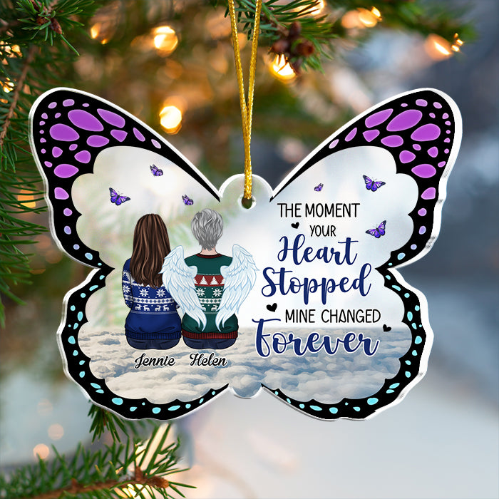 Une fois à mes côtés, pour toujours dans mon cœur - Décoration de Noël personnalisée en acrylique en forme de papillon - Cadeau commémoratif, cadeau de condoléances, cadeau de Noël