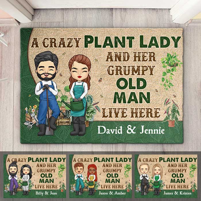 Une folle aux plantes - Tapis décoratif personnalisé - Cadeau pour couple, mari et femme