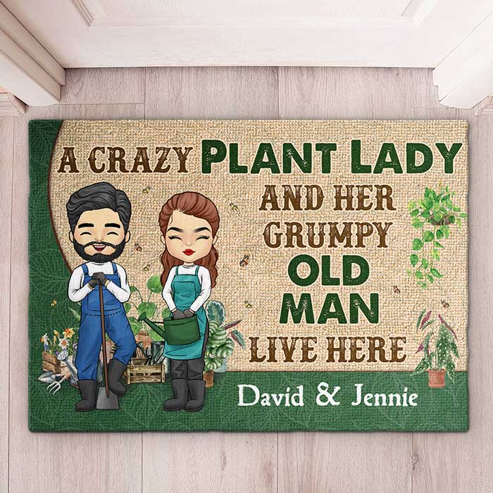Une folle aux plantes - Tapis décoratif personnalisé - Cadeau pour couple, mari et femme
