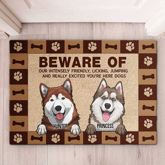 Attention à notre intensité - Tapis décoratif personnalisé - Cadeau pour amoureux des chiens, propriétaires de chiens, cadeau pour chien, cadeau pour amoureux des animaux