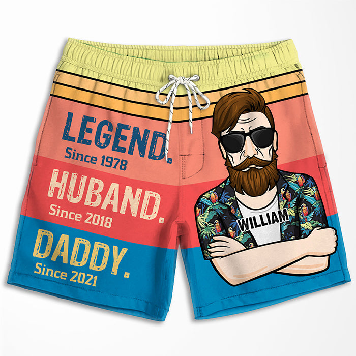 Short de plage personnalisé pour couple - Cadeau pour mari, femme, papa, maman