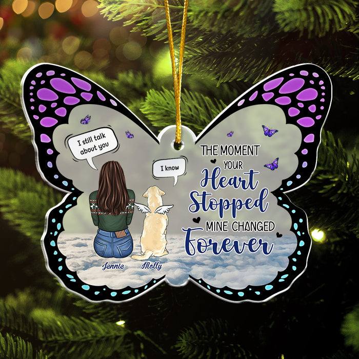 Le moment où votre cœur s'est arrêté - Décoration de Noël personnalisée en acrylique en forme de papillon - Cadeau commémoratif, cadeau de condoléances, cadeau de Noël