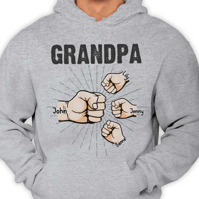 Grand-père Papa et enfants Fist Bump - Cadeau pour papa, grand-père - T-shirt unisexe personnalisé, sweat à capuche