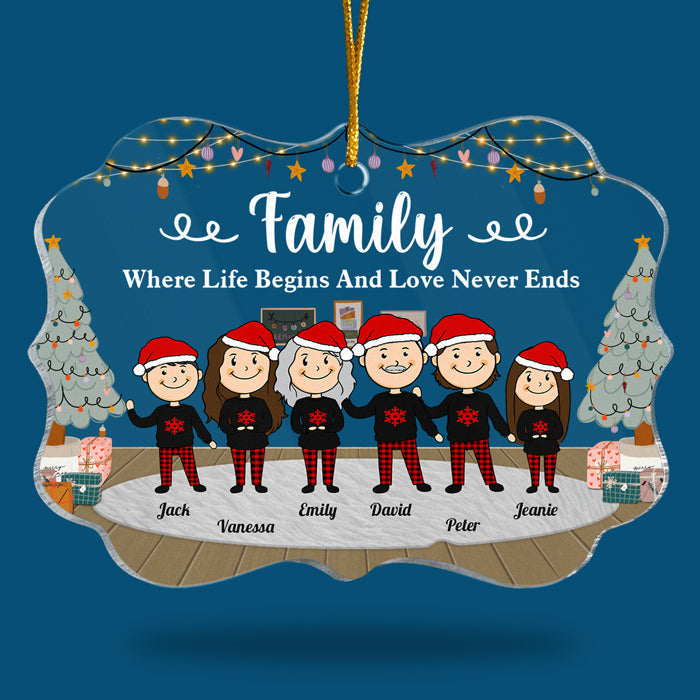 Famille où la vie commence et où l'amour ne finit jamais - Décoration de Noël personnalisée en acrylique en forme de Benelux - Cadeau pour la famille, cadeau de Noël