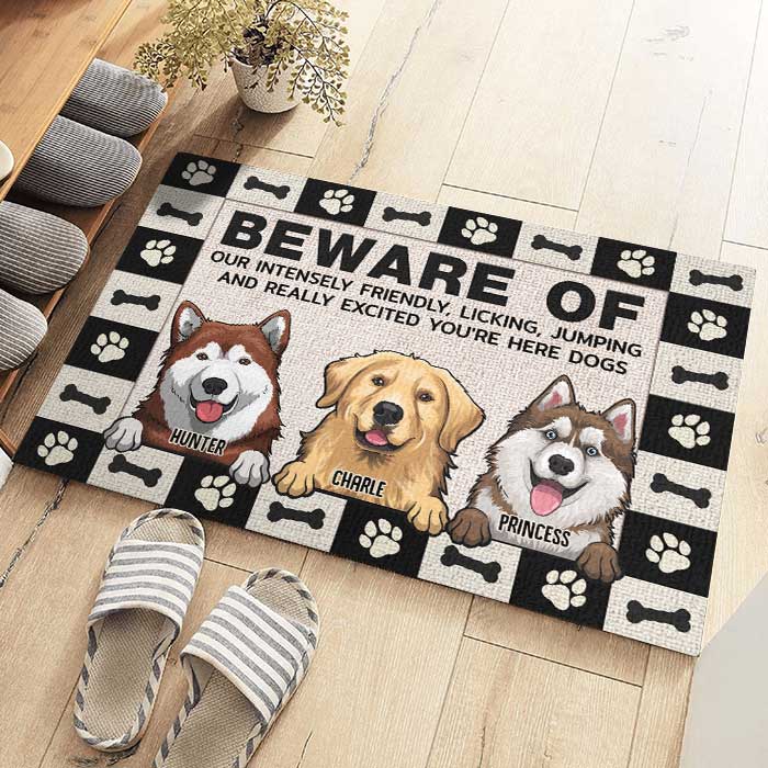 Attention à notre intensité - Tapis décoratif personnalisé - Cadeau pour amoureux des chiens, propriétaires de chiens, cadeau pour chien, cadeau pour amoureux des animaux