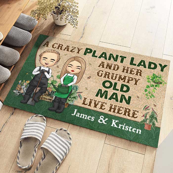 Une folle aux plantes - Tapis décoratif personnalisé - Cadeau pour couple, mari et femme