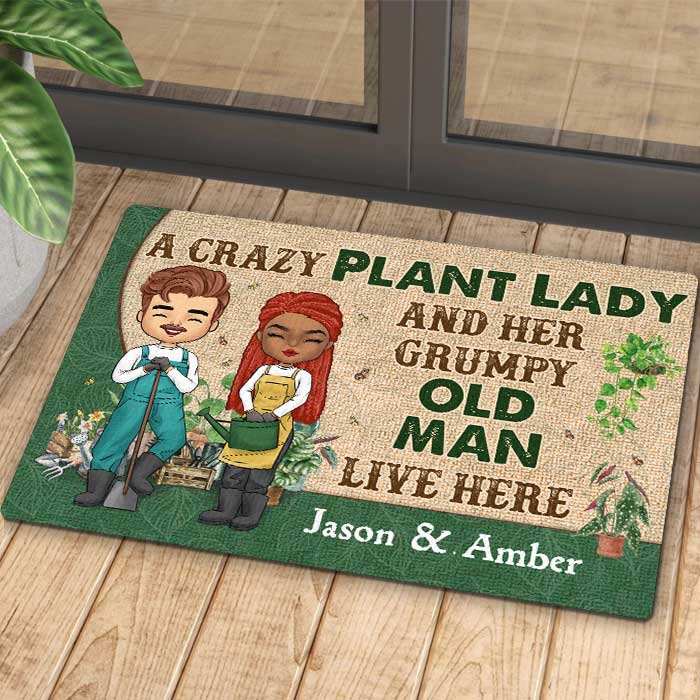Une folle aux plantes - Tapis décoratif personnalisé - Cadeau pour couple, mari et femme