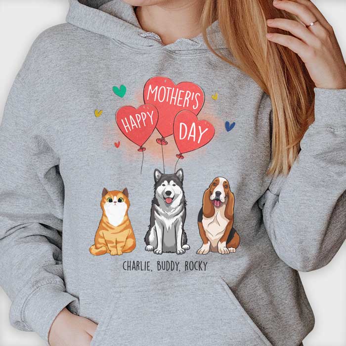 Happy Mother's Day Dog Mom, Heart Balloon - Mother's Day Gifts, Gift For Dog Mom, Personalized Unisex T-shirt, Hoodie.