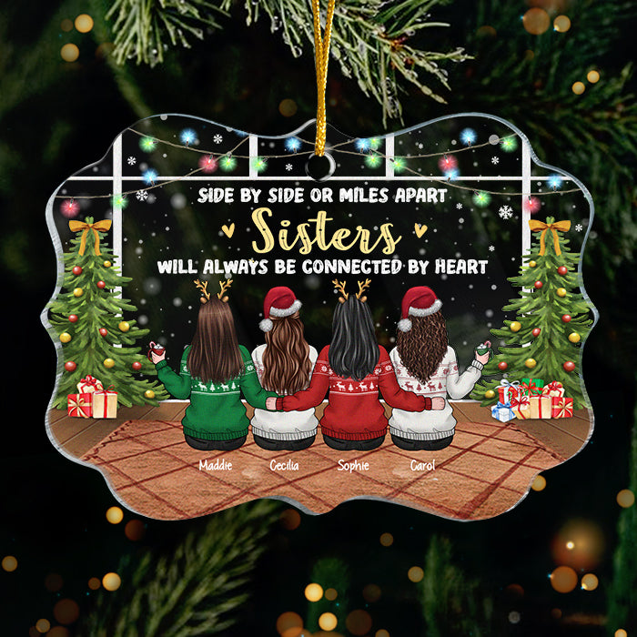 Les sœurs seront toujours liées par le cœur - Décoration de Noël personnalisée en acrylique en forme de Benelux - Cadeau pour meilleure amie, meilleure amie, sœur, cadeau d'anniversaire pour meilleure amie et amie, cadeau de Noël