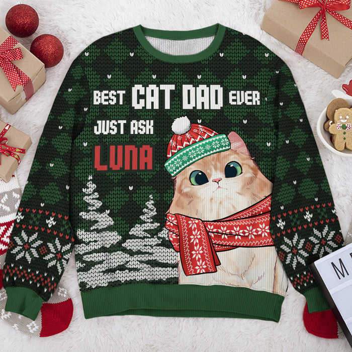Sweat-shirt personnalisé avec inscription « Chat papa » et « Chat maman » - Pull unisexe en laine - Cadeau de Noël pour les propriétaires et les amoureux des animaux