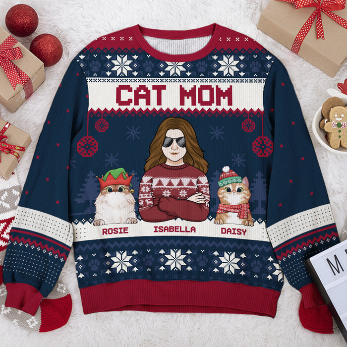 Meilleur papa chat et maman chat de tous les temps - Sweat-shirt moche personnalisé pour chat - Pull en laine unisexe - Cadeau de Noël pour propriétaires et amoureux des animaux