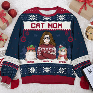 Meilleur papa chat et maman chat de tous les temps - Sweat-shirt moche personnalisé pour chat - Pull en laine unisexe - Cadeau de Noël pour propriétaires et amoureux des animaux