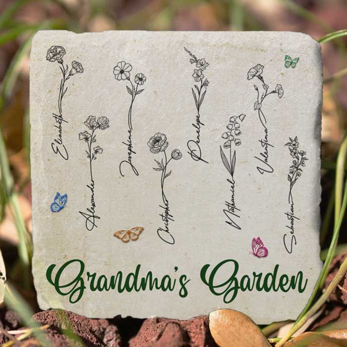 Jardin fleuri de grand-mère - Pierre de jardin personnalisée - Cadeau pour grand-mère et grands-parents