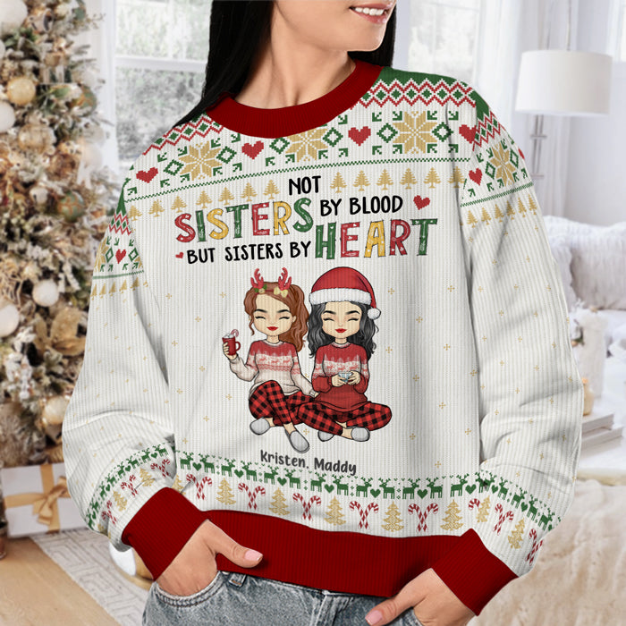 Nous sommes sœurs de cœur - Sweat-shirt personnalisé moche et personnalisé - Pull en laine unisexe - Cadeau de Noël pour meilleures amies, meilleures amies, sœurs