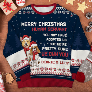 Joyeux Noël Serviteur Humain - Sweat-shirt de Noël unisexe personnalisé, sweat-shirt en laine, sweat-shirt imprimé intégral - Cadeau pour les amoureux des chiens, les amoureux des animaux, cadeau de Noël