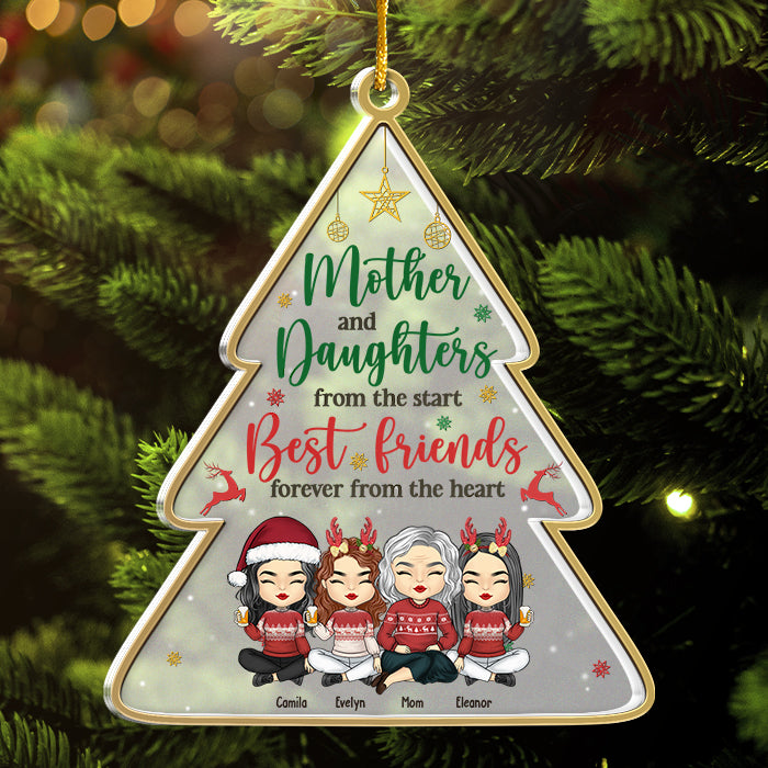 L'amour entre une mère et ses filles est éternel - Décoration de Noël personnalisée en acrylique en forme de sapin de Noël - Cadeau de Noël pour fille de la part d'une mère