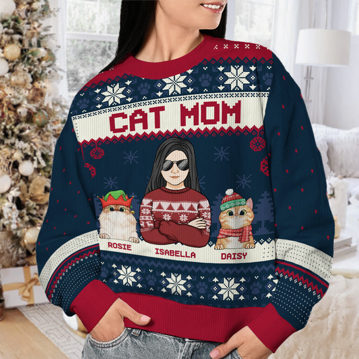 Meilleur papa chat et maman chat de tous les temps - Sweat-shirt moche personnalisé pour chat - Pull en laine unisexe - Cadeau de Noël pour propriétaires et amoureux des animaux
