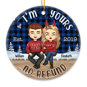 Aucun remboursement, je suis à toi - Décoration de Noël ronde personnalisée en céramique - Cadeau pour couple, mari, femme, anniversaire, fiançailles, mariage, cadeau de mariage, cadeau de Noël