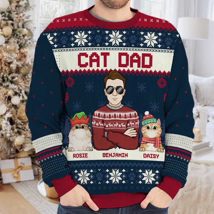 Meilleur papa chat et maman chat de tous les temps - Sweat-shirt moche personnalisé pour chat - Pull en laine unisexe - Cadeau de Noël pour propriétaires et amoureux des animaux