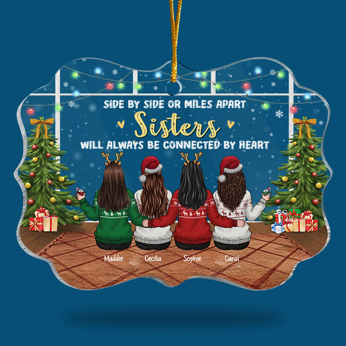 Les sœurs seront toujours liées par le cœur - Décoration de Noël personnalisée en acrylique en forme de Benelux - Cadeau pour meilleure amie, meilleure amie, sœur, cadeau d'anniversaire pour meilleure amie et amie, cadeau de Noël