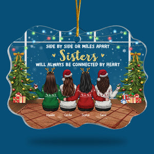 Les sœurs seront toujours liées par le cœur - Décoration de Noël personnalisée en acrylique en forme de Benelux - Cadeau pour meilleure amie, meilleure amie, sœur, cadeau d'anniversaire pour meilleure amie et amie, cadeau de Noël