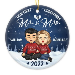 Notre premier Noël en tant que M. et Mme - Décoration de Noël ronde personnalisée en céramique - Cadeau pour couple, mari et femme, anniversaire, fiançailles, mariage, cadeau de mariage, cadeau de Noël