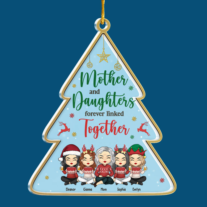 L'amour entre une mère et ses filles est éternel - Décoration de Noël personnalisée en acrylique en forme de sapin de Noël - Cadeau de Noël pour fille de la part d'une mère