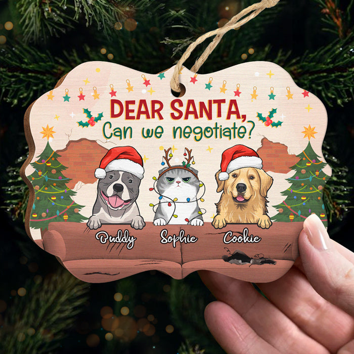 Père Noël, pouvons-nous négocier ? Décoration personnalisée pour chien et chat, en bois, en forme de Benelux. Cadeau de Noël pour les propriétaires et les amoureux des animaux.