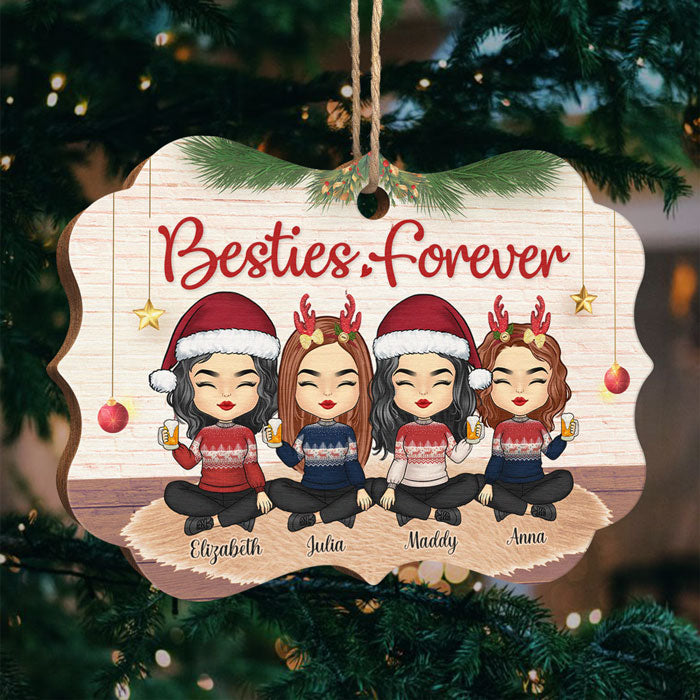 Besties Forever And Always - Décoration de Noël en bois personnalisée en forme de Benelux - Cadeau pour meilleure amie, meilleure amie, sœur, cadeau d'anniversaire pour meilleure amie et amie, cadeau de Noël