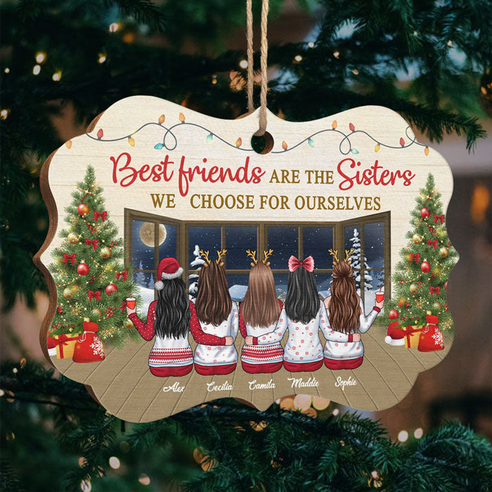 Bestfriends Are Also Sisters - Personalized Custom Benelux Shaped Wood Christmas Ornament - Gift For Bestie, Best Friend, Sister, Birthday Gift For Bestie And Friend, Christmas Gift