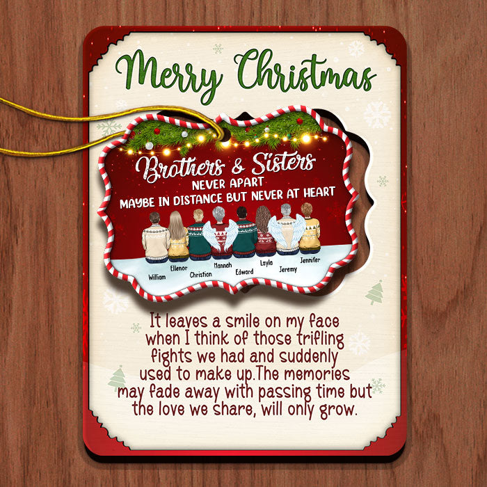 L'amour que nous partageons ne fera que grandir - Carte de Noël personnalisée en bois avec ornement amovible - Cadeau pour frères et sœurs, cadeau de Noël