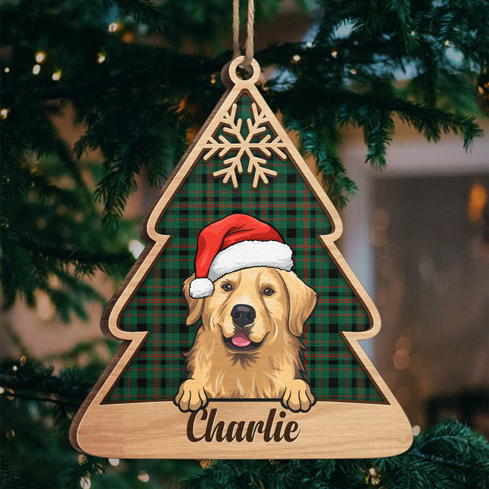 Sous le sapin de Noël - Décoration de Noël en bois personnalisée en forme de sapin de Noël - Cadeau pour les amoureux des animaux, cadeau de Noël
