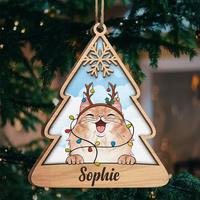 Sous le sapin de Noël - Décoration de Noël en bois personnalisée en forme de sapin de Noël - Cadeau pour les amoureux des animaux, cadeau de Noël