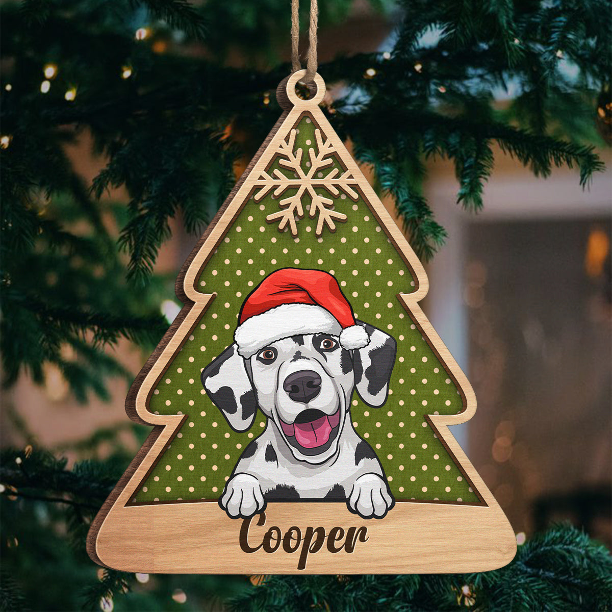 Sous le sapin de Noël - Décoration de Noël en bois personnalisée en forme de sapin de Noël - Cadeau pour les amoureux des animaux, cadeau de Noël