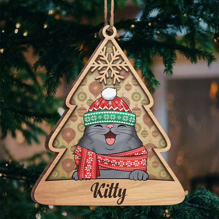 Sous le sapin de Noël - Décoration de Noël en bois personnalisée en forme de sapin de Noël - Cadeau pour les amoureux des animaux, cadeau de Noël