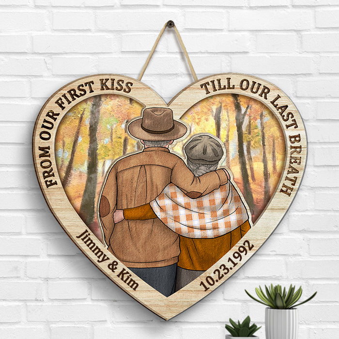 Till Our First Kiss Heart Shape Season - Personalized Shaped Wood Sign - Gift For Couples, Husband Wife