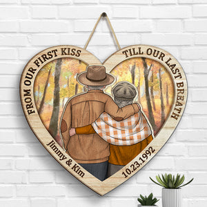 Till Our First Kiss Heart Shape Season - Personalized Shaped Wood Sign - Gift For Couples, Husband Wife