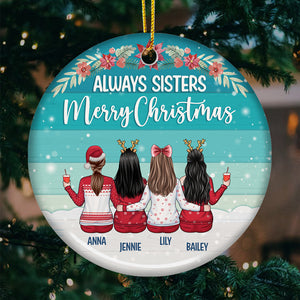 Joyeux Noël, toujours sœurs ! Décoration de Noël ronde personnalisée en céramique ! Cadeau pour meilleure amie, sœur, anniversaire, Noël