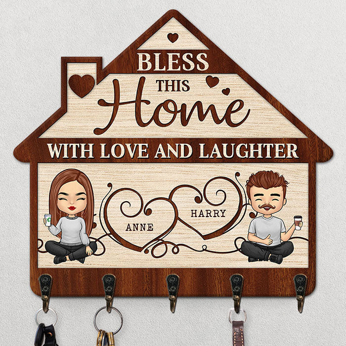 Bénissez cette maison avec amour et rires - Porte-clés personnalisé, porte-clés - Cadeau pour couple, mari et femme, anniversaire, fiançailles, mariage, cadeau de mariage
