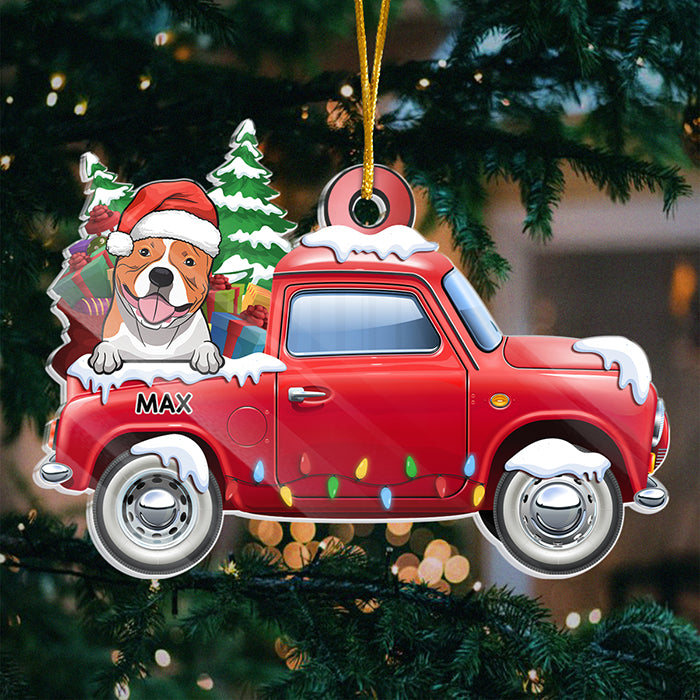 Joyeux Noël ! Décoration de Noël personnalisée en acrylique en forme de voiture. Cadeau pour les amoureux des animaux.