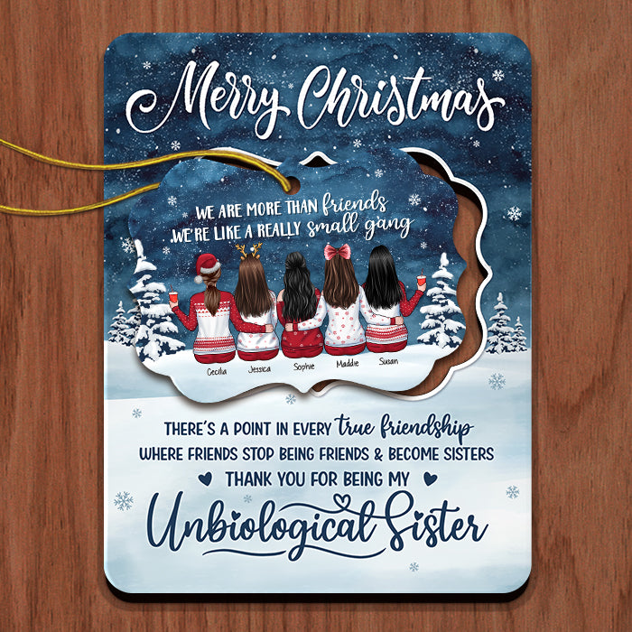 Les amis cessent d'être amis et deviennent sœurs - Carte de Noël personnalisée en bois avec ornement amovible - Cadeau pour meilleure amie, meilleure amie, sœur, cadeau d'anniversaire pour meilleure amie et amie, cadeau de Noël