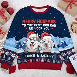 Cher papa chien et maman chien, nous vous adressons un grand merci - Sweat-shirt de Noël unisexe personnalisé et moche, sweat-shirt en laine, sweat-shirt imprimé intégral - Cadeau pour les amoureux des chiens, les amoureux des animaux, cadeau de Noël