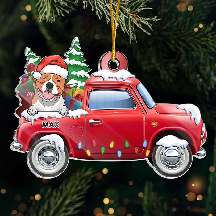 Joyeux Noël ! Décoration de Noël personnalisée en acrylique en forme de voiture. Cadeau pour les amoureux des animaux.