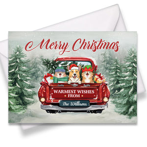 Merry Christmas Warmest Wishes From Family - Dog & Cat Personalized Custom Postcard, Greeting Cards - Christmas Gift For Pet Owners, Pet Lovers