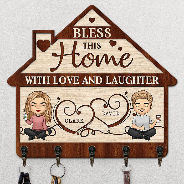 Bénissez cette maison avec amour et rires - Porte-clés personnalisé, porte-clés - Cadeau pour couple, mari et femme, anniversaire, fiançailles, mariage, cadeau de mariage