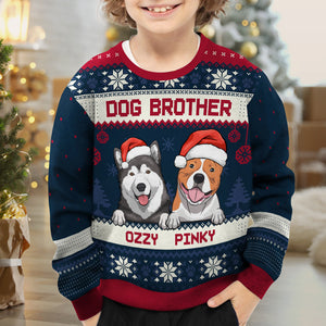 Joyeux Noël, mon frère et ma sœur - Sweat-shirt de Noël unisexe personnalisé, en laine, imprimé intégral - Cadeau pour les amoureux des chiens et des animaux