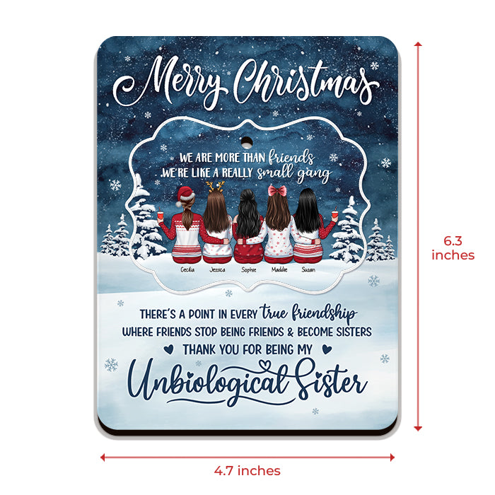 Les amis cessent d'être amis et deviennent sœurs - Carte de Noël personnalisée en bois avec ornement amovible - Cadeau pour meilleure amie, meilleure amie, sœur, cadeau d'anniversaire pour meilleure amie et amie, cadeau de Noël