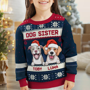 Joyeux Noël, mon frère et ma sœur - Sweat-shirt de Noël unisexe personnalisé, en laine, imprimé intégral - Cadeau pour les amoureux des chiens et des animaux